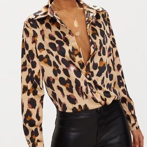 NWOT PLT Leopard Print Satin Dress Shirt